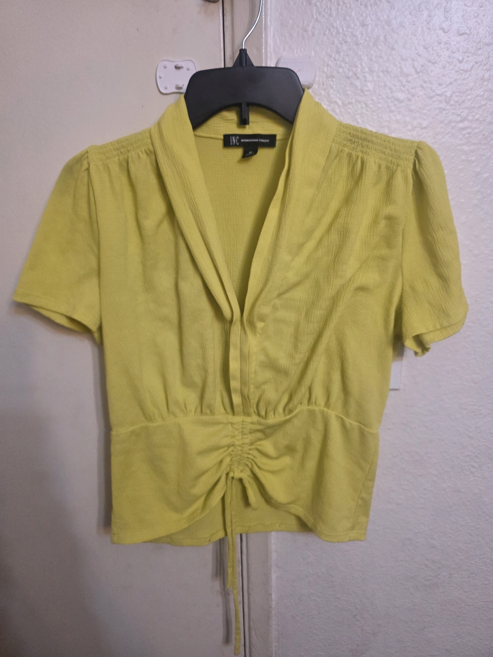 INC International Concepts Yellow Short Sleeve V-Neck Top